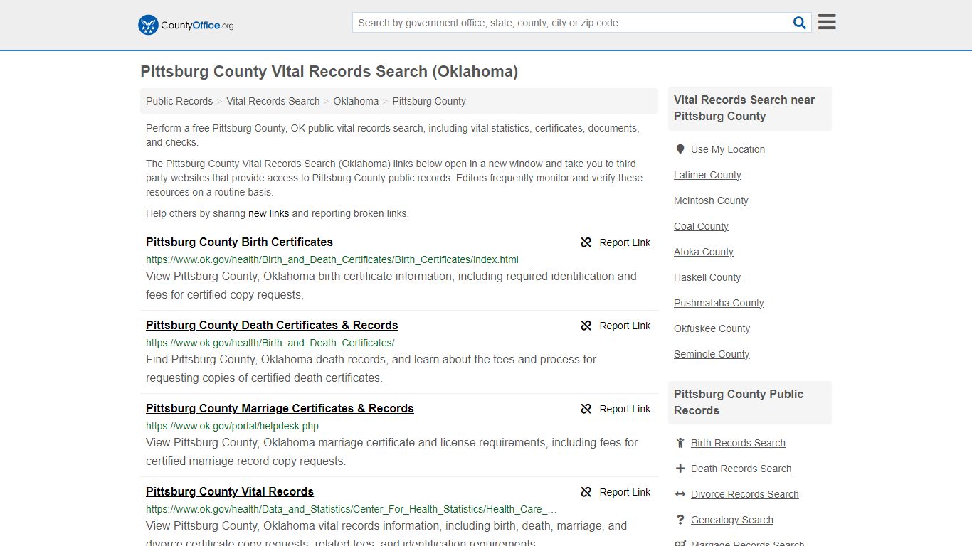 Pittsburg County Vital Records Search (Oklahoma) - County Office